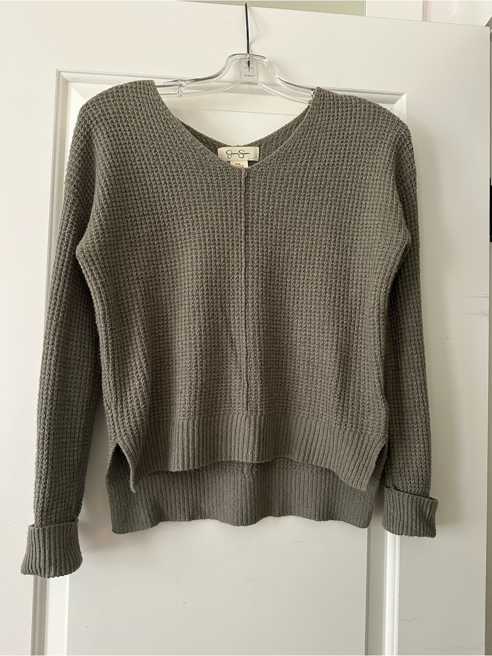 Jessica Simpson Olive Waffle-Knit Crewneck Sweater